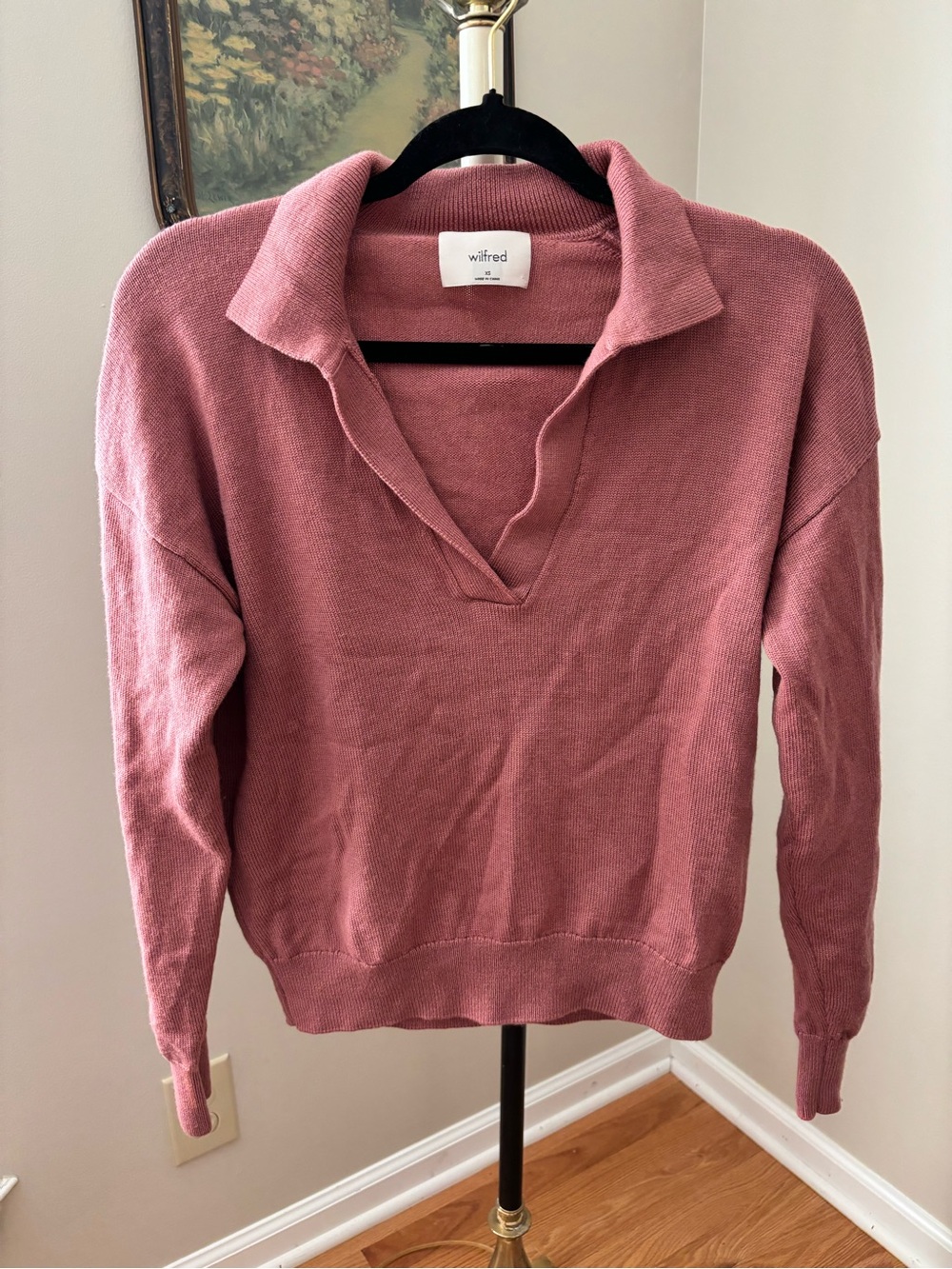 Aritzia Wilfred Clara Merino Wool Polo Sweater in Dusty Rose Size XS